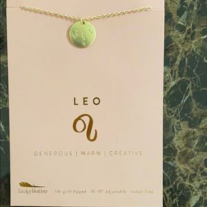 Lucky feather gold Leo zodiac necklace NWT